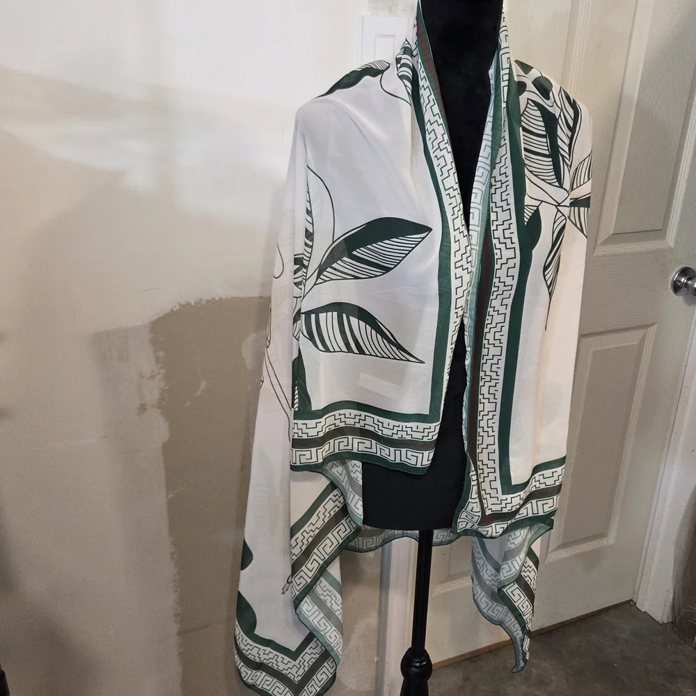 Oceanlass Cover Up Swim Wrap Skirt Green White Geometric Patterned Skirt Floral - Picture 6 of 11